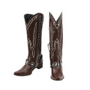 Men Western Cowboy Cosplay Shoes Wide Calf Knee High Embroidered Cowgirl Boots - AwwwCos