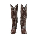 Men Western Cowboy Cosplay Shoes Wide Calf Knee High Embroidered Cowgirl Boots - AwwwCos