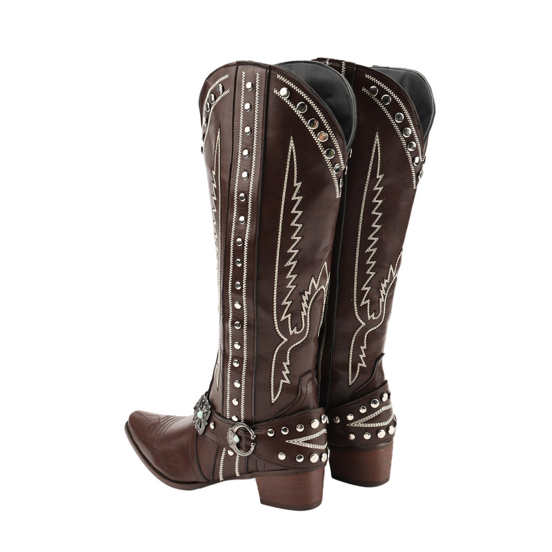 Men Western Cowboy Cosplay Shoes Wide Calf Knee High Embroidered Cowgirl Boots - AwwwCos