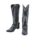 Men Western Cowboy Cosplay Shoes Wide Calf Knee High Embroidered Cowgirl Boots - AwwwCos