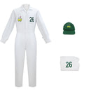 Men Women Golf Caddie Costume White Jumpsuit With Green Cap Couple Outfit