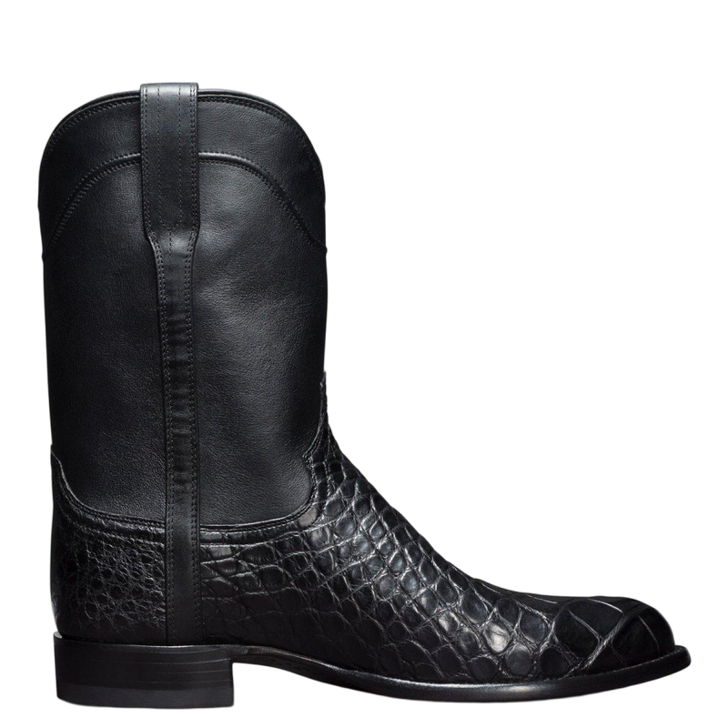 Men Wooden Sole Cowboy Flat Heel Crocodile Pattern Shoes Knight Boots - AwwwCos