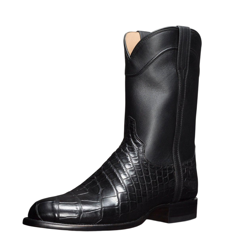 Men Wooden Sole Cowboy Flat Heel Crocodile Pattern Shoes Knight Boots - AwwwCos