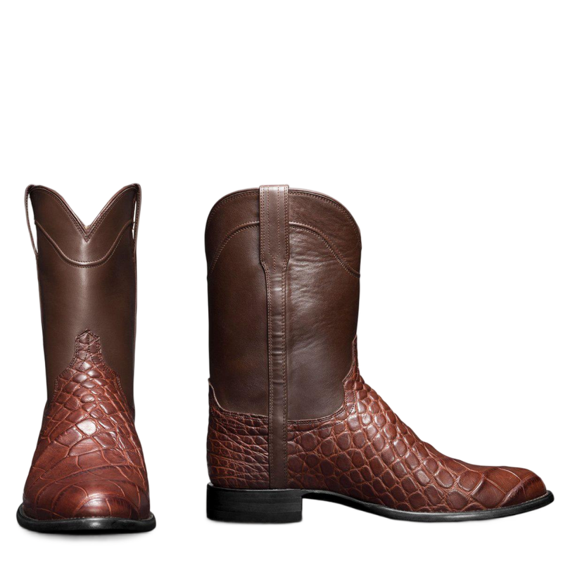 Men Wooden Sole Cowboy Flat Heel Crocodile Pattern Shoes Knight Boots - AwwwCos