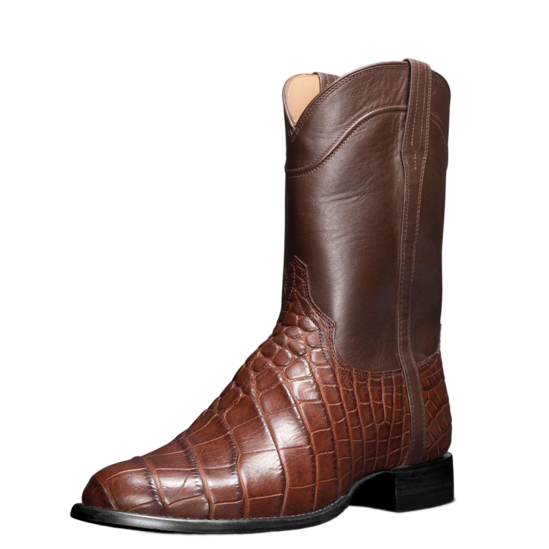 Men Wooden Sole Cowboy Flat Heel Crocodile Pattern Shoes Knight Boots - AwwwCos