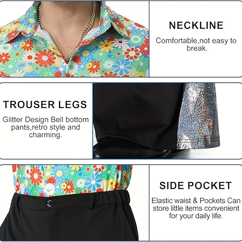 Men's 70 S Disco Bright Shirt Flared Pants Two-piece Set With Necklace - AwwwCos