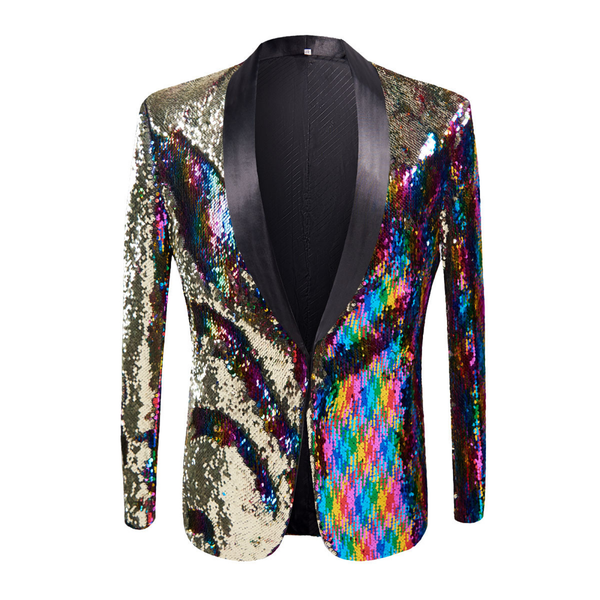 Men's Colorful Sequins Night Club Bar Stage Performance Casual Jacket