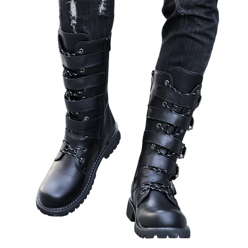 Men's High-top Big-head black Bandage Shoes Knight Boots