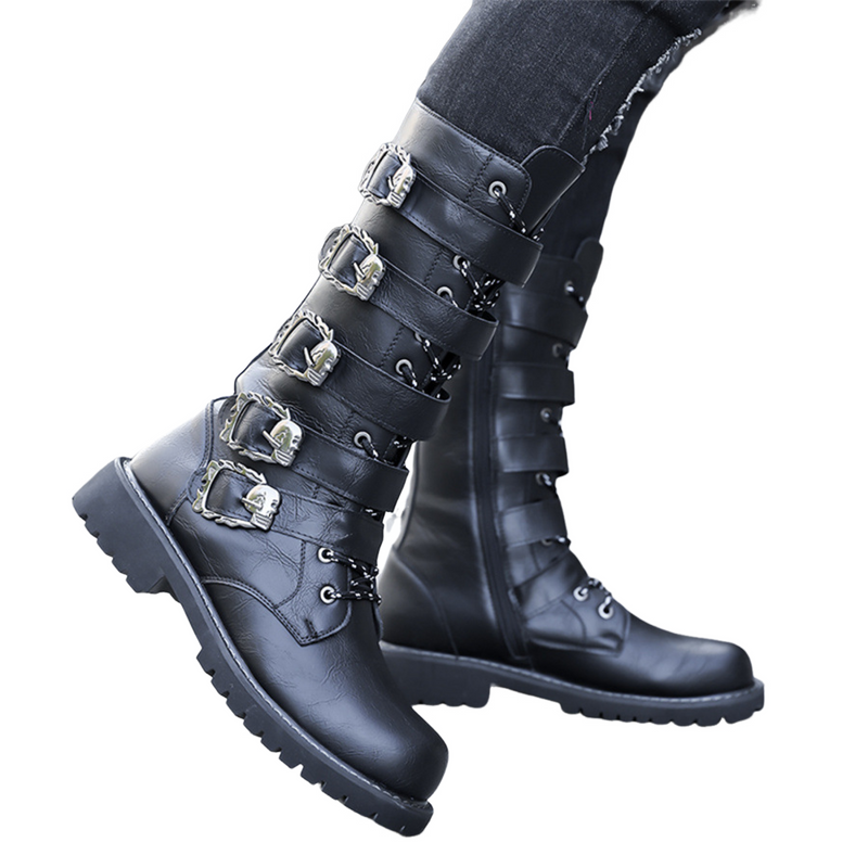 Men's High-top Big-head black Bandage Shoes Knight Boots