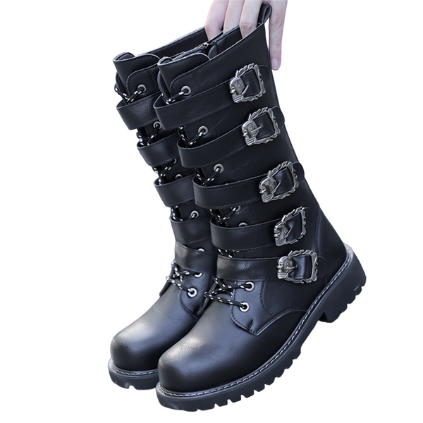 Men's High-top Big-head black Bandage Shoes Knight Boots