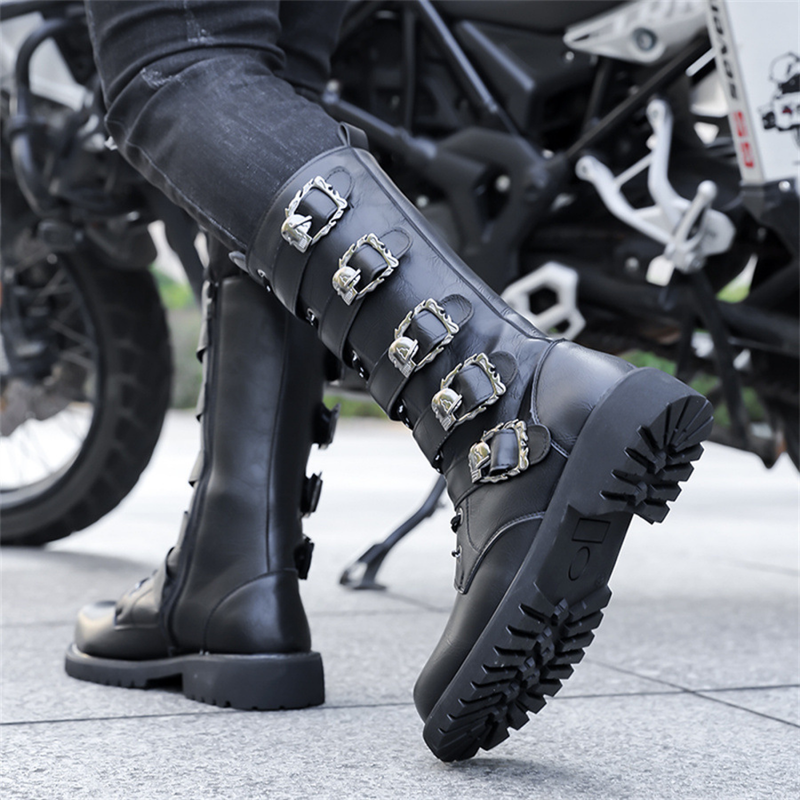 Men's High-top Big-head black Bandage Shoes Knight Boots