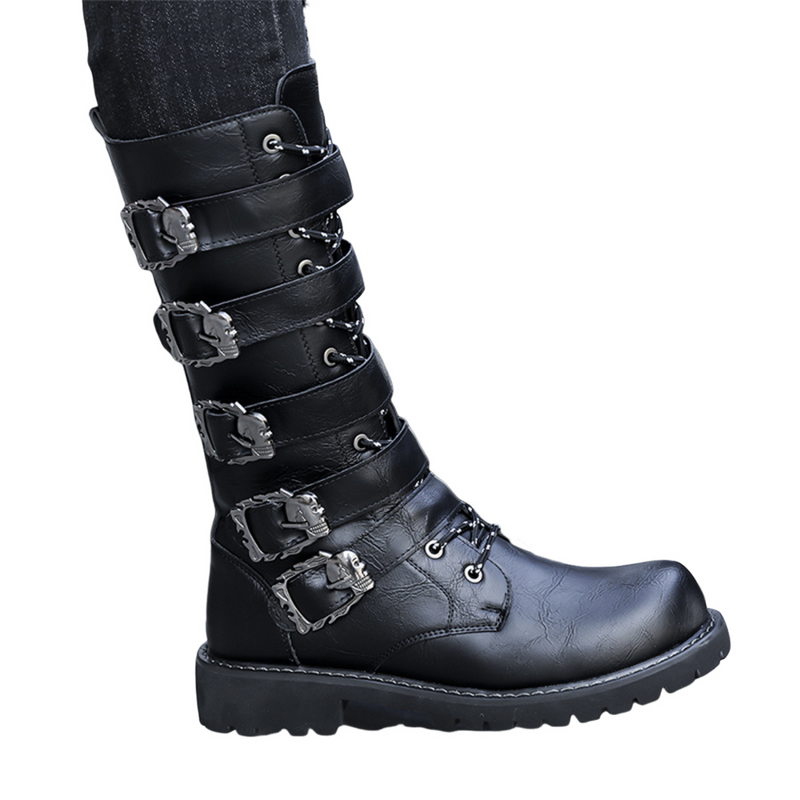 Men's High-top Big-head black Bandage Shoes Knight Boots