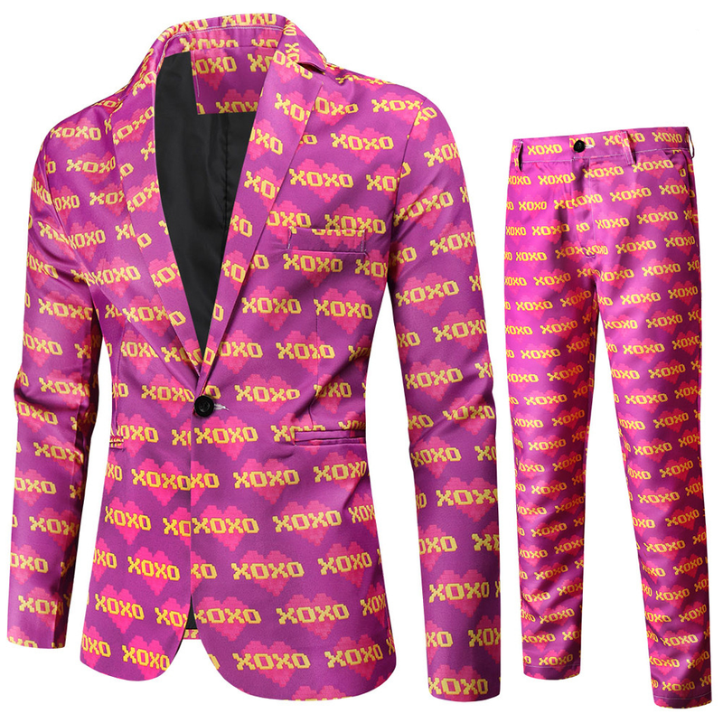 Men's Valentine's Day Slim Fit Suit 2 Piece One Button Jackets Pants
