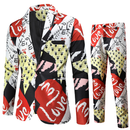 Men's Valentine's Day Slim Fit Suit 2 Piece One Button Printed Uniform - AwwwCos