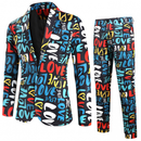 Men's Valentine's Day Slim Fit Suit 2 Piece One Button Printed Uniform - AwwwCos