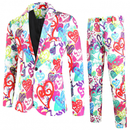 Men's Valentine's Day Slim Fit Suit 2 Piece One Button Printed Uniform - AwwwCos