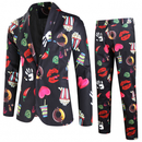 Men's Valentine's Day Slim Fit Suit 2 Piece One Button Printed Uniform - AwwwCos