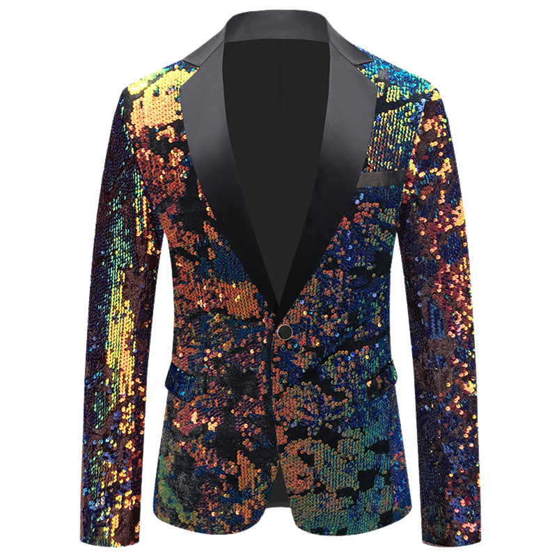Men's Velvet Sequin Suit Host Male Singer Gradient Dress Suit Jacket