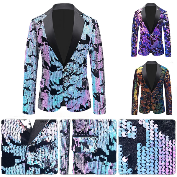 Men's Velvet Sequin Suit Host Male Singer Gradient Dress Suit Jacket