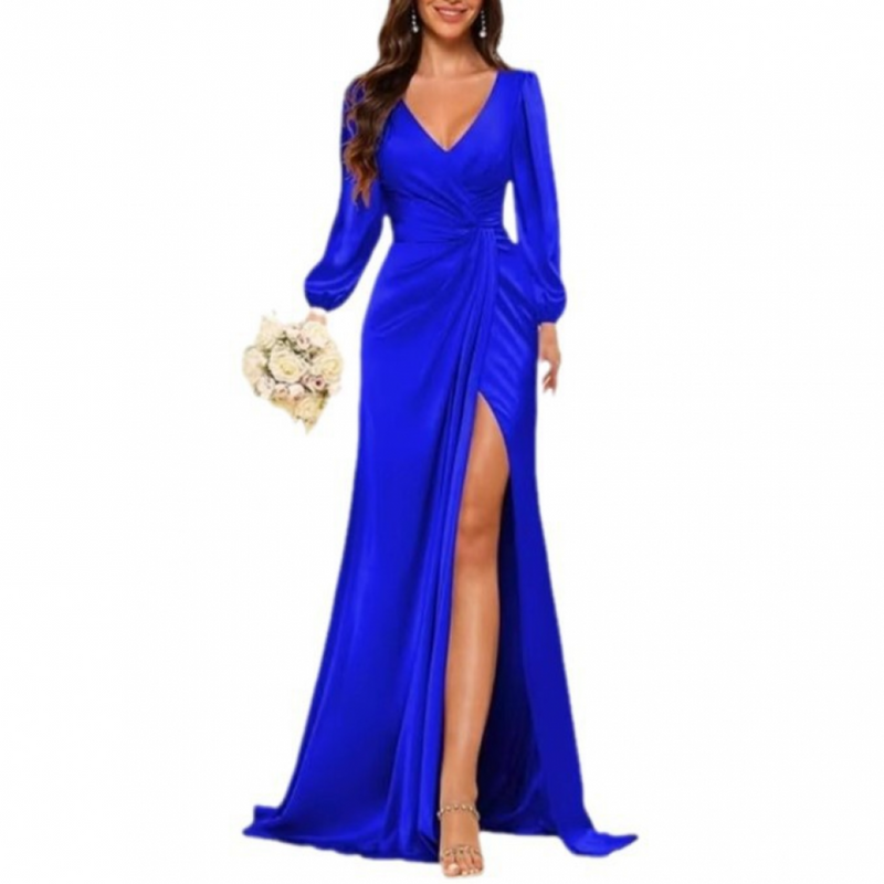 Mermaid Satin Bridesmaid Gown High Slit Formal Party Dress