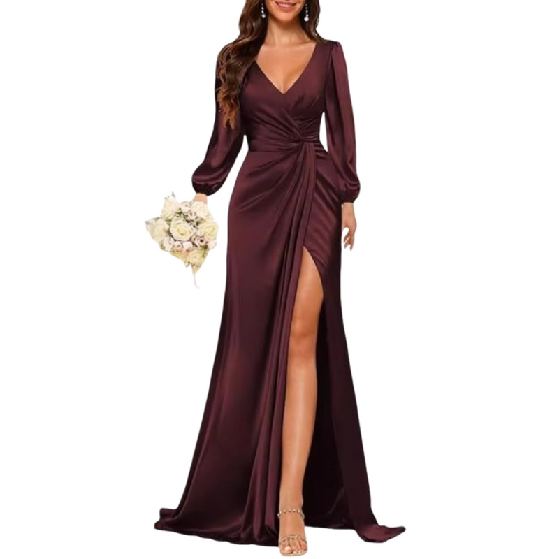 Mermaid Satin Bridesmaid Gown High Slit Formal Party Dress