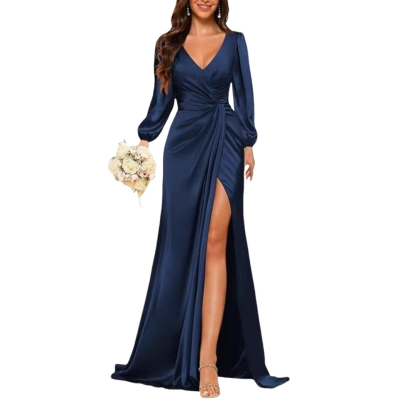Mermaid Satin Bridesmaid Gown High Slit Formal Party Dress