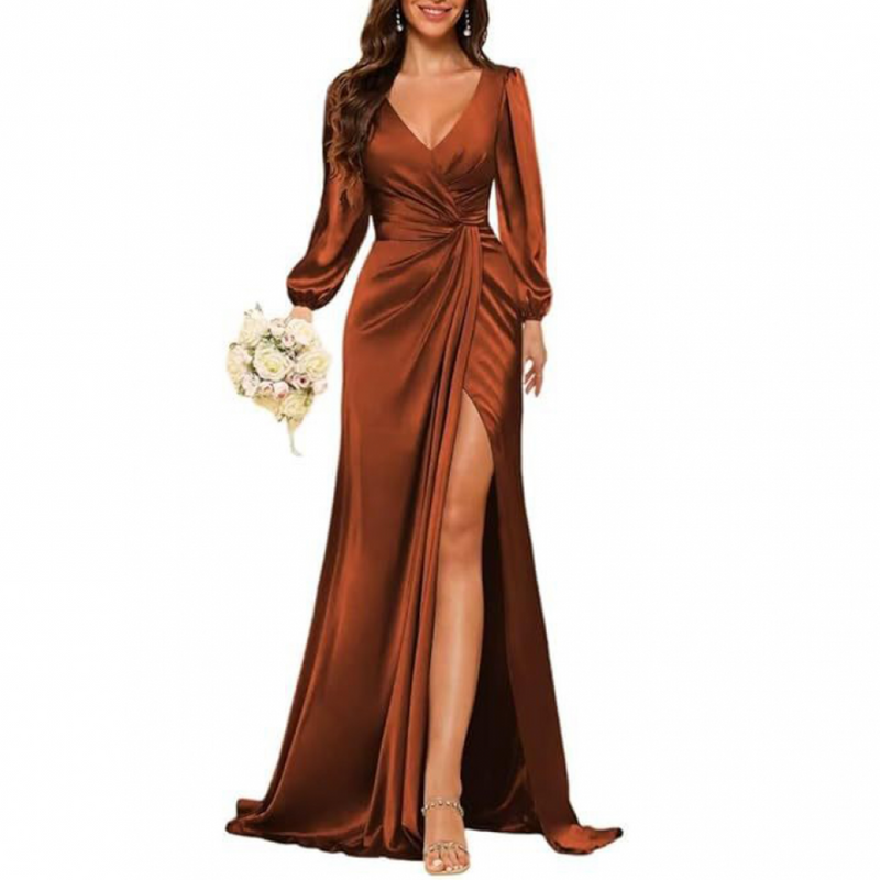 Mermaid Satin Bridesmaid Gown Lace Up Formal Party Dress