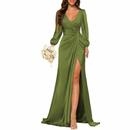 Mermaid Satin Bridesmaid Gown Long Sleeve Formal Party Dress - AwwwCos