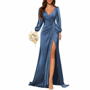 Mermaid Satin Bridesmaid Gown Long Sleeve Formal Party Dress - AwwwCos