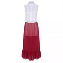 Movie Poor Things Bella Baxter Cosplay Costume Top Red Ruffles Skirt - AwwwCos
