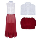 Movie Poor Things Bella Baxter Cosplay Costume Top Red Ruffles Skirt - AwwwCos