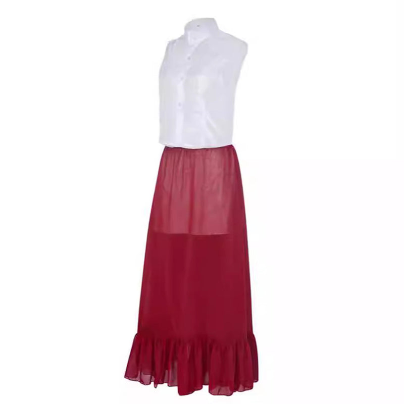Movie Poor Things Bella Baxter Cosplay Costume Top Red Ruffles Skirt