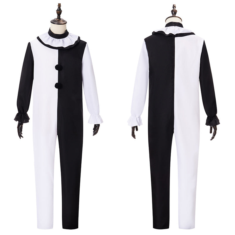 Movie Terrifier Clown Cosplay Costume Black and White Patchwork Jumpsuit Funny Horror Uniform