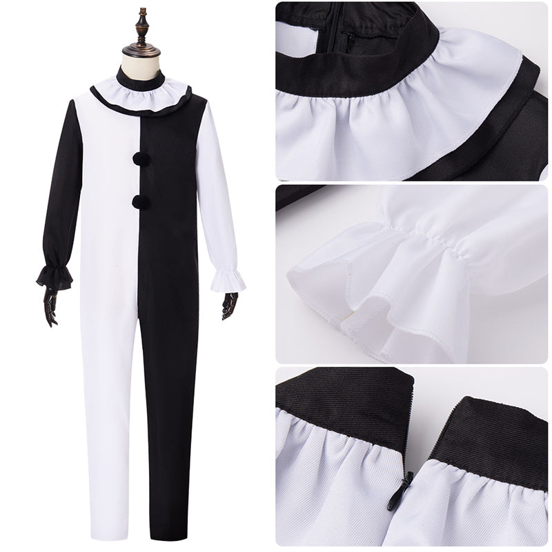 Movie Terrifier Clown Cosplay Costume Black and White Patchwork Jumpsuit Funny Horror Uniform