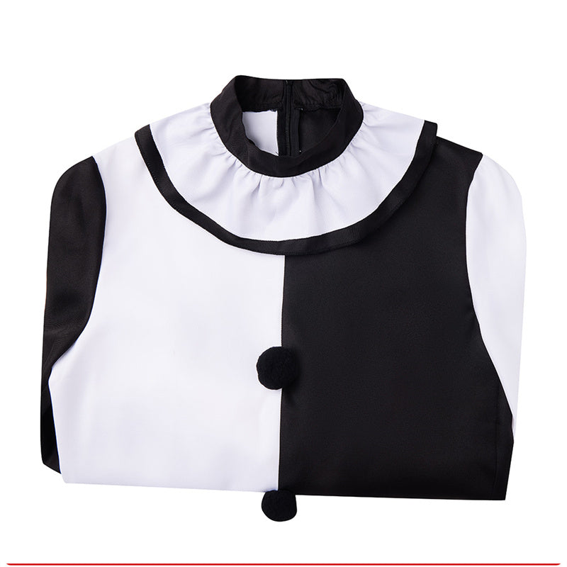 Movie Terrifier Clown Cosplay Costume Black and White Patchwork Jumpsuit Funny Horror Uniform