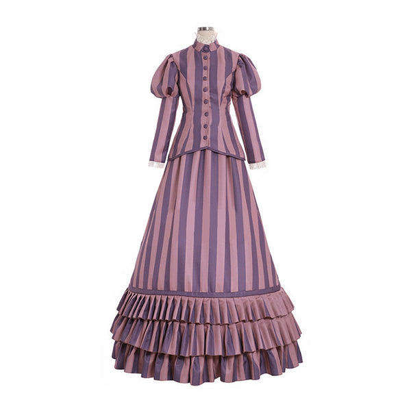 Movie Tim Burton's Corpse Bride Dress Cosplay Costume Red Striped Set - AwwwCos