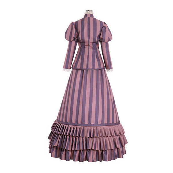 Movie Tim Burton's Corpse Bride Dress Cosplay Costume Red Striped Set - AwwwCos