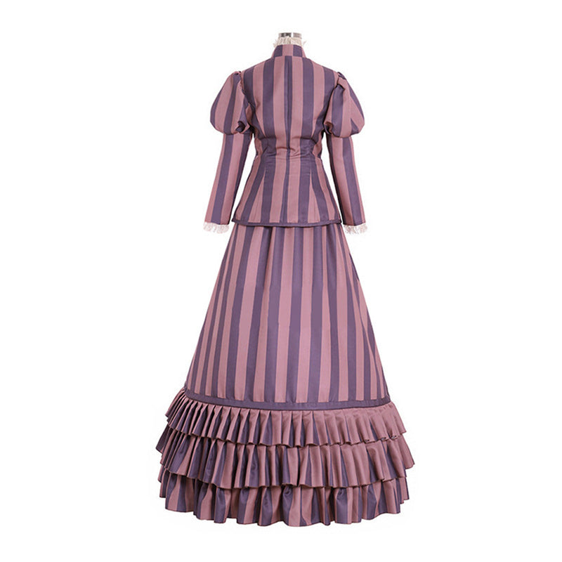 Movie Tim Burton's Corpse Bride Dress Cosplay Costume Red Striped Set - AwwwCos