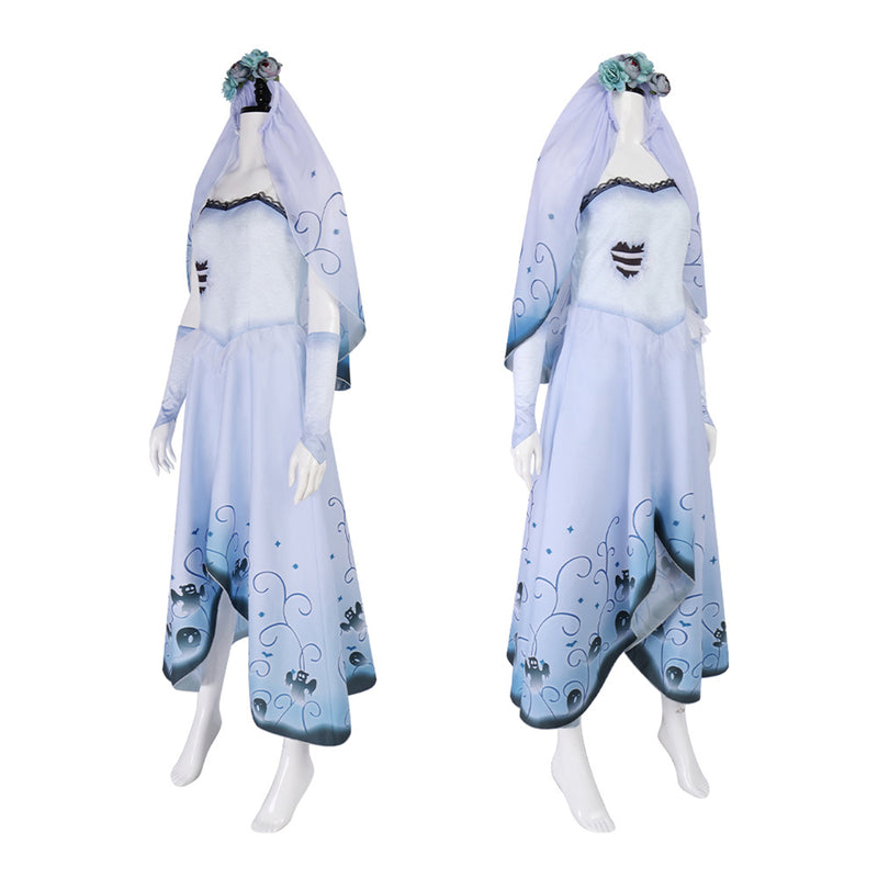 Movie Tim Burton's Corpse Bride Emelie Cosplay Costume Blue Dress - AwwwCos