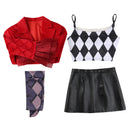 Movies Joker Harley Quinn Cosplay Costume Red Coat Plaid Vest Skirt