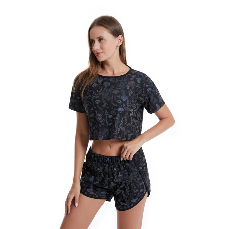 Mushroom Reflective T-shirt Women Summer Round Neck sportwear