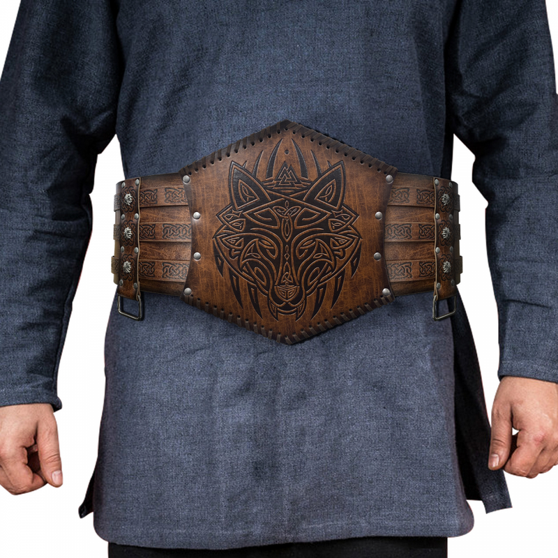 Nordic Viking Embossed Medieval Vintage Waist Seal Knight Wide Belt Cross