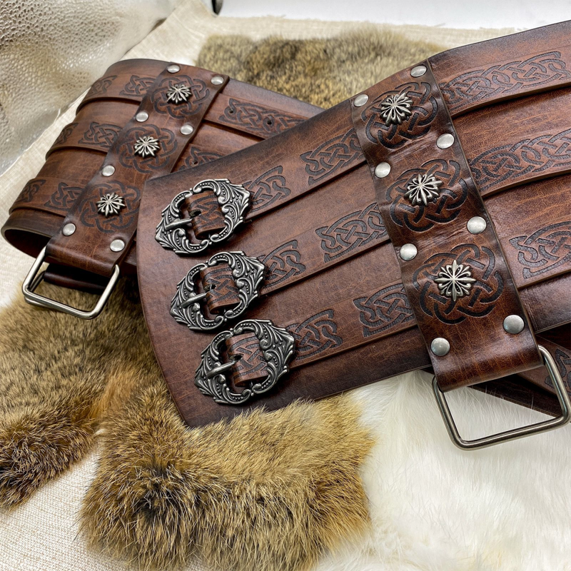 Nordic Viking Embossed Medieval Vintage Waist Seal Knight Wide Belt Cross