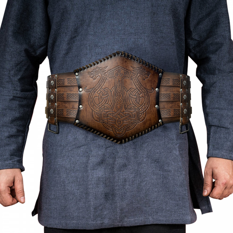 Nordic Viking Embossed Medieval Vintage Waist Seal Knight Wide Belt Cross