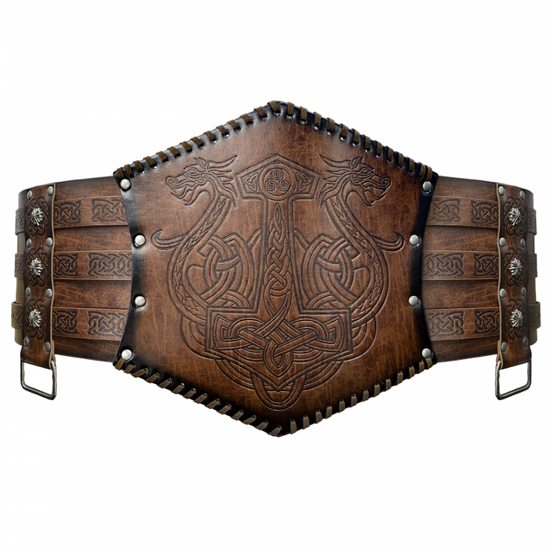 Nordic Viking Embossed Medieval Vintage Waist Seal Knight Wide Belt Cross