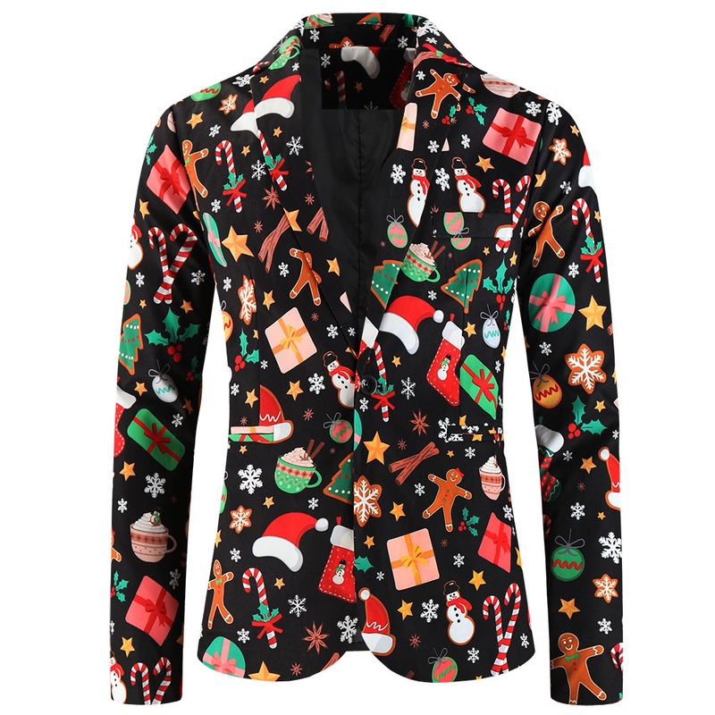 One Button Men Christmas Suit Jacket Blazer Xmas Santa Party Coat - AwwwCos