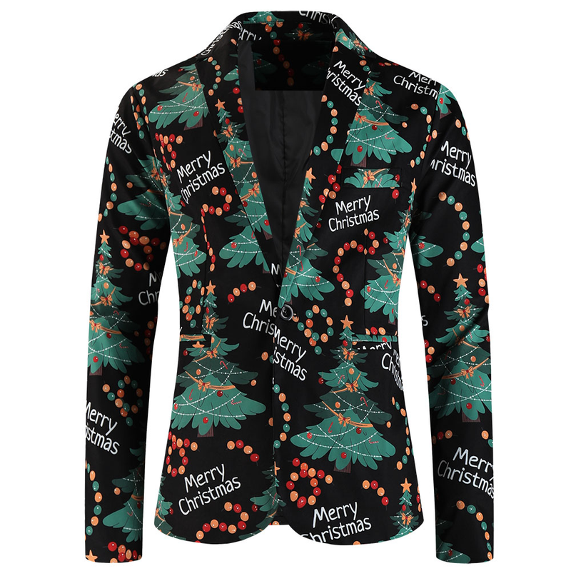 One Button Men Christmas Suit Jacket Blazer Xmas Santa Party Coat - AwwwCos