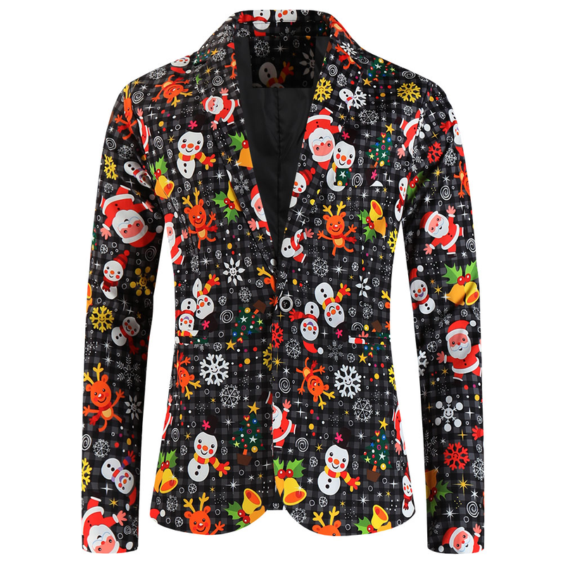 One Button Men Christmas Suit Jacket Blazer Xmas Santa Party Coat - AwwwCos