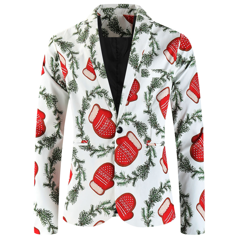 One Button Men Christmas Suit Jacket Blazer Xmas Santa Party Coat - AwwwCos