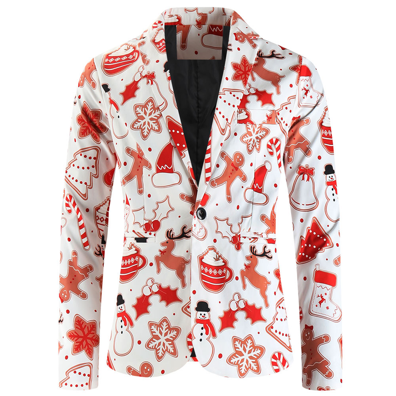 One Button Men Christmas Suit Jacket Blazer Xmas Santa Party Coat - AwwwCos